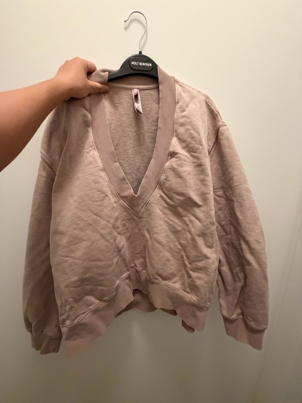 Vintage V-Neck Pullover Sweatshirt - Blush Pink